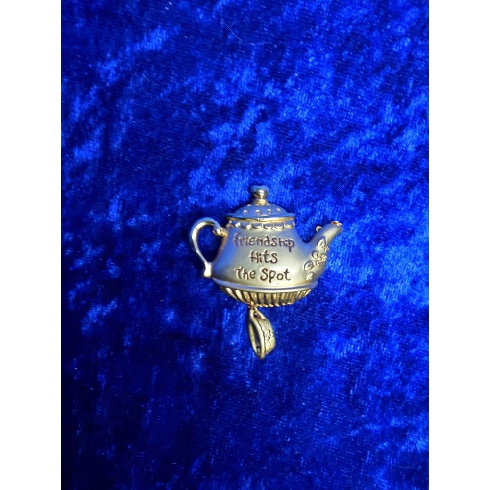 vintage pmi gold tone tea pot "friendship hits the spot" brooch/pin